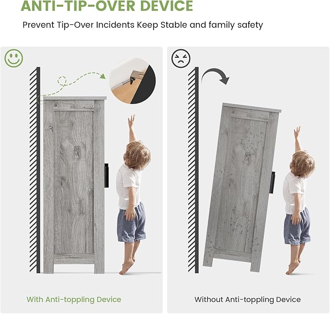 Iwell Storage Cabinet with 2 Doors and 4 Adjustable Shelves, Buffet Cabinet with Storage, Floor Cabinet for Living Room, Entryway, Kitchen, Rustic Gray