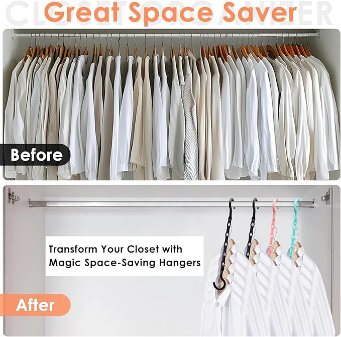 Magic Clothes Hangers Space Saving, Premium Closet Organizers and Storage, Sturdy Plastic Cascading Hanger with 5 Holes for Heavy Clothes, College Dorm Room Essentials, 4 Pack