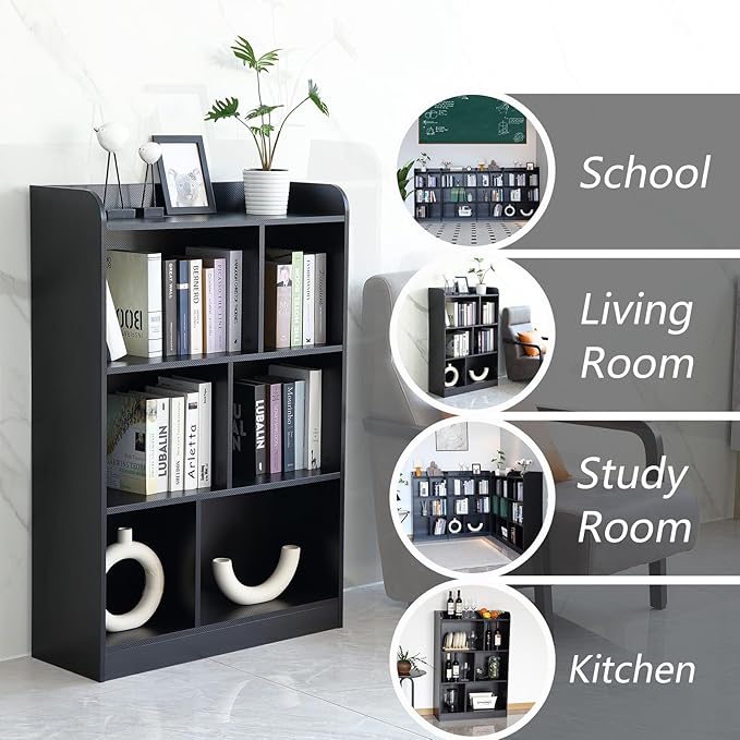 Book Shelf with Back Panel Stability 6 Cube Bookcase Multifunctional Cube Storage Organizer for Bedroom Living Room Office Closet School in Black with 31.49''W
