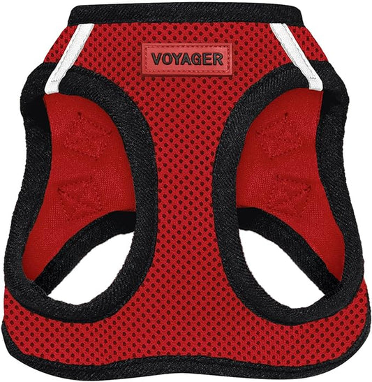 Best Pet Supplies Voyager Step-in Air Harness - All Weather Mesh, Reflective, No Pull Harness for Dogs, Cats - Secure with Hook & Loop Fastener, Buckle, Double D-Rings - Red/Black Trim, XXXS