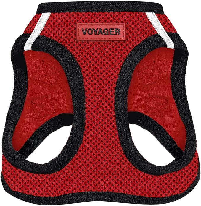 Best Pet Supplies Voyager Step-in Air Harness - All Weather Mesh, Reflective, No Pull Harness for Dogs, Cats - Secure with Hook & Loop Fastener, Buckle, Double D-Rings - Red/Black Trim, XXS
