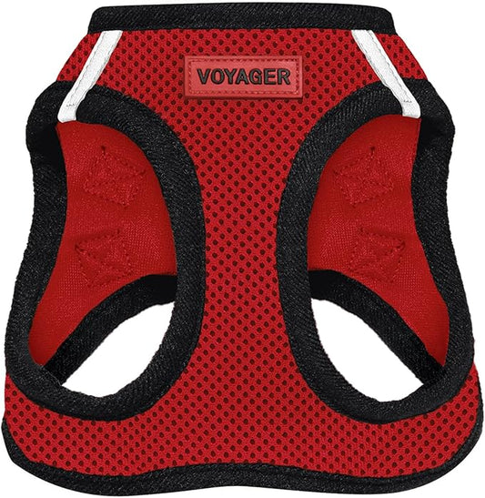 Best Pet Supplies Voyager Step-in Air Harness - All Weather Mesh, Reflective, No Pull Harness for Dogs, Cats - Secure with Hook & Loop Fastener, Buckle, Double D-Rings - Red/Black Trim, XXS