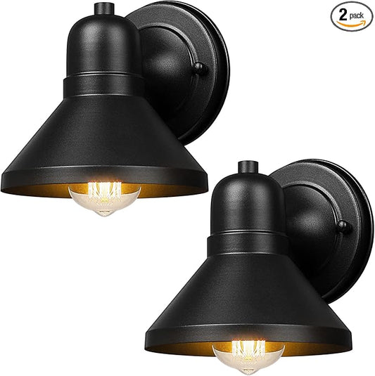 Brightever Outdoor Lanterns, 2-Pack Exterior Light Fixtures, Waterproof Anti-Rust Black Wall Mount Lights, Small E26 Socket Outside Lights for House, Front Porch, Playhouse, Garage