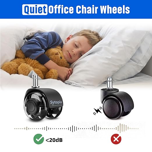 Office Chair Wheels 2" Desk Chair Caster Wheels Smooth Roller Style Quiet for Carpet and Hardwood Floors Universal Fit 11x22 mm Set of 5 Black