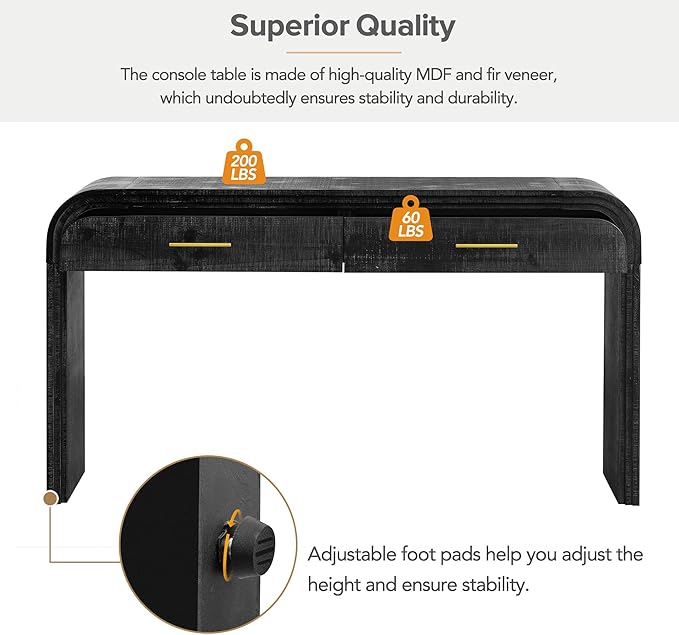 Unique Retro Silhouette Console Table with Open Style, Two Top Drawers for Entrance, Dinning Room, Living Room (Antique Black)