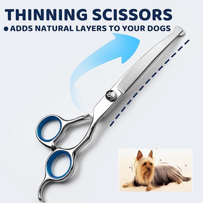 Dog Grooming Scissors Set, 5-in-1 Dog Shears for Grooming, 6 Inches Stainless Steel Professional Dog Grooming Scissors, Pet Grooming Scissor for Dogs with Safety Round Tips