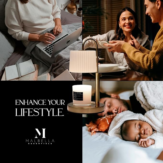 Dimmable Glass Candle Warmer Lamp with Timer - Adjustable Height Candle Lamp Warmer with Timer (8H/4H/2H) - Wax Melter - Ideal Gift, fits Various Size Scented Candles - 02 Bulb - (Gold Metal)