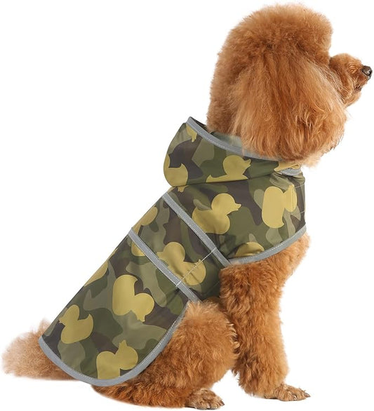 Dog Raincoat for Small Dogs Puppies Waterproof Hooded Rain Jacket with Reflective Strips Leash Hole & Poncho Adjustable Fit (CamoDuck,S)