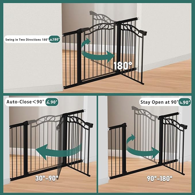 29.5"-48.8" Extra Wide Baby Gate for Stairs, Pressure Mounted Easy Walk Thru Metal Pet Gate Safety Child Gate No Drill, Auto Close Long Dog Gate for The House & Doorways, Black