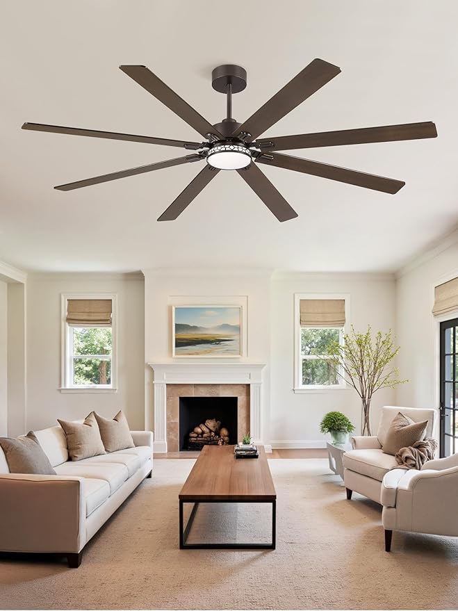 Fanbulous Modern Farmhouse 84 Inch Large Ceiling Fan, 6-Speed Reversible DC Industrial Ceiling Fans with Lights for Shop/Living Room/Covered Outdoor-Oil Rubbed Bronze
