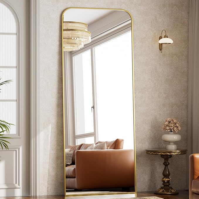 Full Length Mirror 56"x21" Arched Floor Standing Large Mirrors Full Body Mirror with Stand - with Aluminum Frame for Bedroom Living Room, Gold