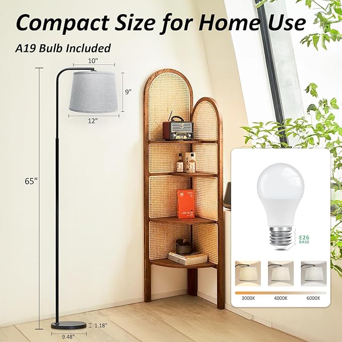 AKASUKI Floor Lamp for Living Room with 3 Color Temperatures, Foot Switch Standing Lamps for Living Room, Bedroom, Office, Arc Mordern Floor Lamp with 9W LED Bulb Included