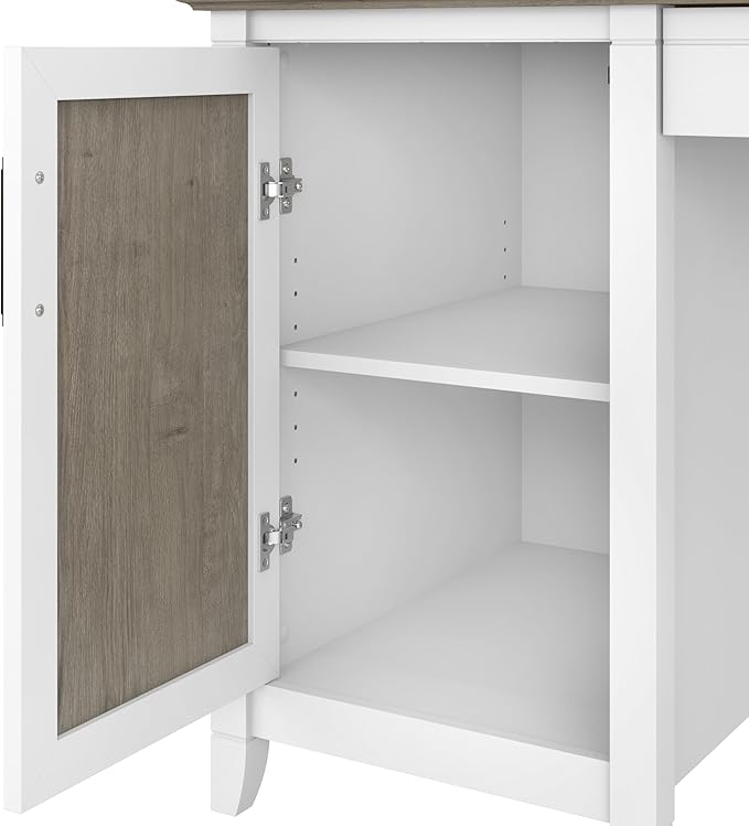 Bush Furniture Key West Computer Desk with Storage | Farmhouse PC Table for Home Office in Pure White and Shiplap Gray | 54W x 24D