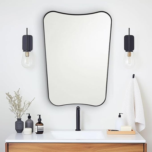 ANDY STAR Matte Black Bathroom Vanity Mirror, 22x30 Inch Irregular Mirror for Wall, Asymmetrical Mirror for Bathroom, Unique Shape Decorative for Powder Room, Entryway