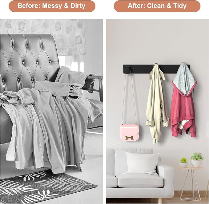 PMMASTO Coat Rack Wall Mount, Coat Hooks Wall Hooks for Hanging, Stainless Steel Coat Hanger Towel Hooks for Bathrooms, Coat Rack Hat Rack (Black 3 Hooks, 1 Pack)