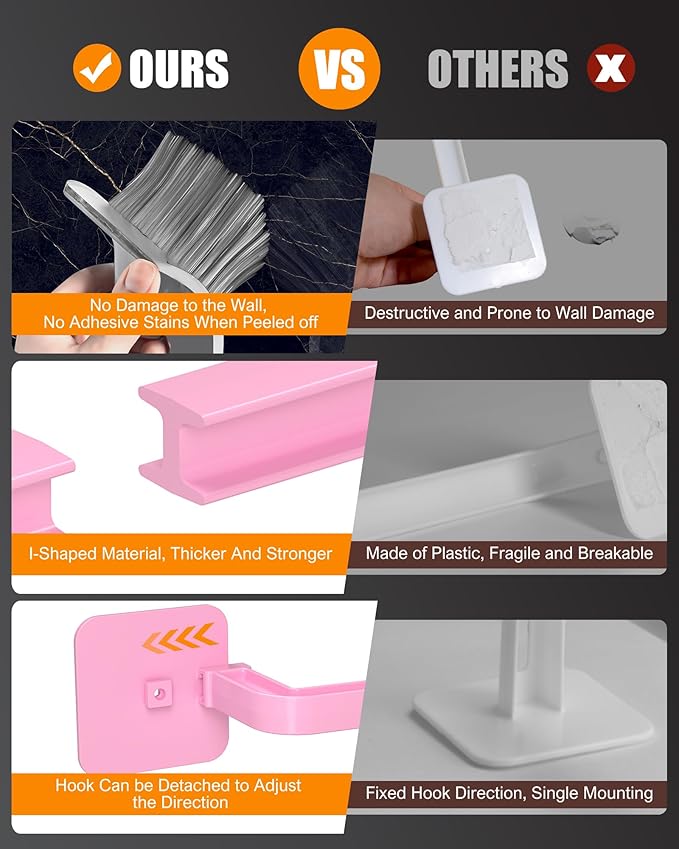 Hat Rack for Hat Storage (4-Pack), Multi-Purpose Hat Organizer, Strong Adhesive Hat Hooks for Wall Hat Organizer for Baseball Caps, Two Mounting Options Hat Hook, Pink