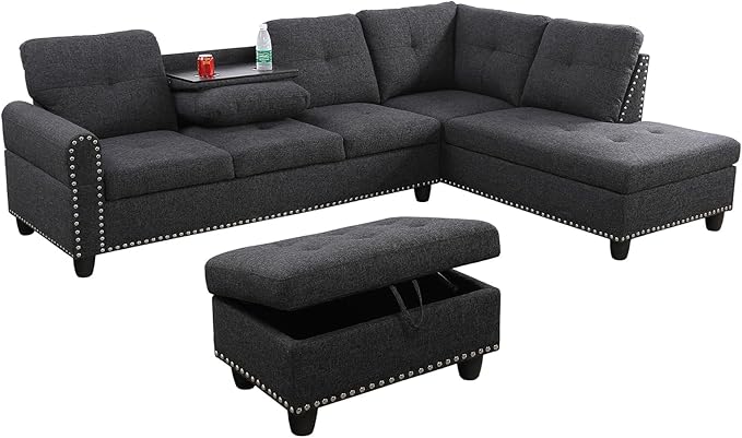 108-Inch Modular L-Shaped Sectional Sofa with Deep Seat, Modern L Shaped Cloud Couch with Chaise, Upholstered Couches for Living Room, Bedroom, Office, No Assembly Require (Dark Gray)