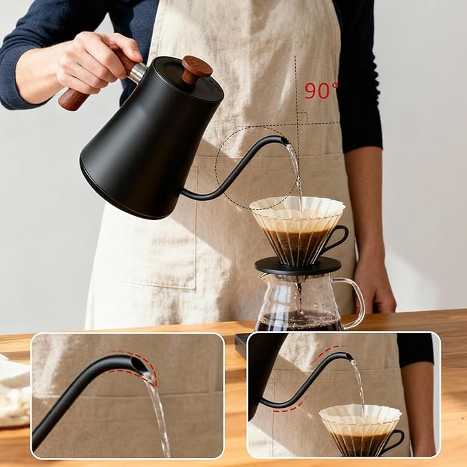 Gooseneck electric kettle,Auto Boil Detection, with Variable Temperature Control, Stainless Steel Inner, Ultra-Quiet 304 Stainless Steel,1200W Quick Heating, for Coffee, Tea & Milk, 0.9L