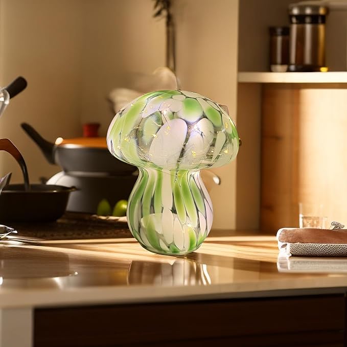 Mushroom Table Lamps Night Lights Cute Glass Nightstand Bedside Desk Lamps for Bedroom Living Study(Bulb Included) - Green