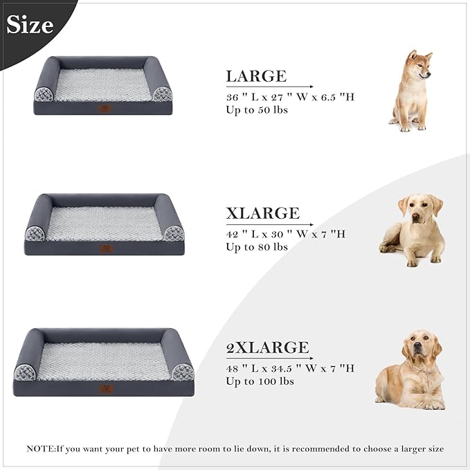 WNPETHOME Orthopedic Dog Beds Large Sized Dog, Large Bed Foam Pet Couch with Washable Cover, Waterproof Washable Pet Bed Sofa, Big Pet Bed