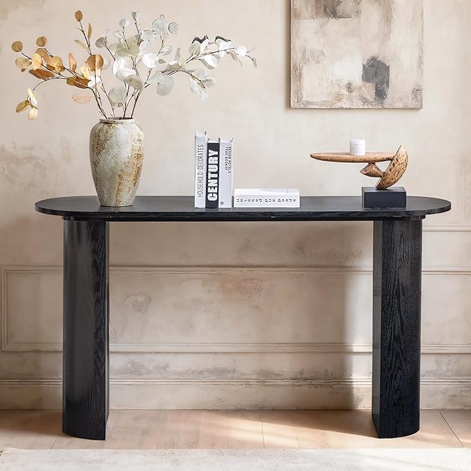 LKTART 55" Black Console Table for Entryway, Couch Tables Behind Sofa, Space-Saving Wooden Entry Foyer Hallway Table, Modern Console Sofa Tables for Hallway Organization