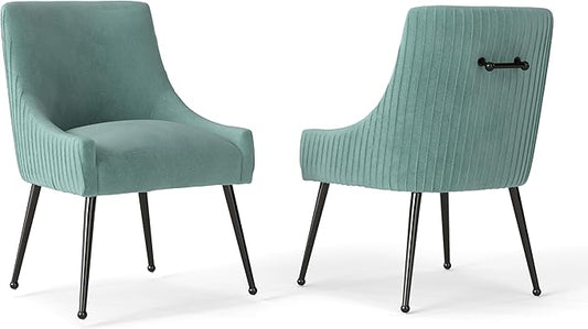 Velvet Dining Chairs Set of 2,Green Upholstered Living Room Chairs with Black Metal Legs, Modern Tufted Accent Chairs for Living Room, Study Room, Kitchen