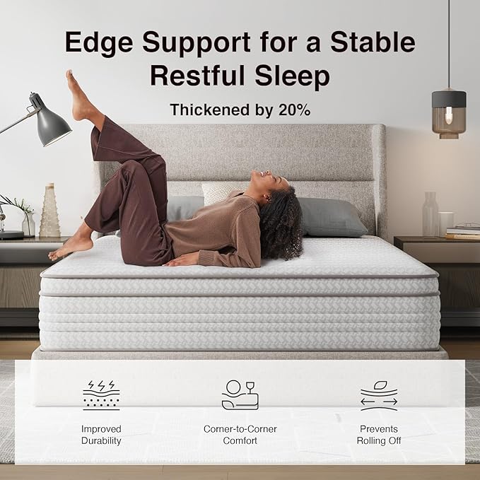 Novilla 12 Inch King Size Mattress, Hybrid King Mattresses in a Box with Smarts™ Coil Pocket Spring for Pressure Relief, Medium Firm Colchones with Comfort Foam, CertiPUR-US Certified