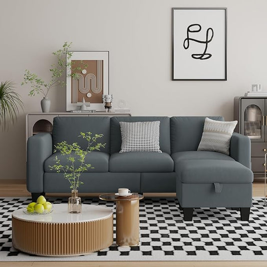 Sectional Sofa Couches for Living Room - 78''Convertible Modular Three-Seater L-Shaped Pet-Friendly Couch,Washable Sofa Cover-Bench Storage, Suitable for Small Living Room, Apartment,Office-Blue-Gray