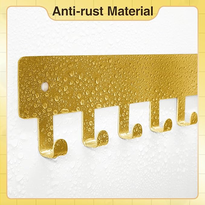 pickpiff Key Holder Wall Mount, Adhesive Key Rack with 8 Hooks Hanger for Car Key Ring, Metal Key Chain Organizer, Gold 1 Pack