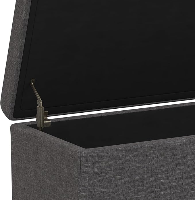 SIMPLIHOME Avalon 54 inch Wide Contemporary Rectangle Extra Large Storage Ottoman Bench in Slate Grey Polyester linen fabric, Assembled, For the Living Room, Entryway and Family Room