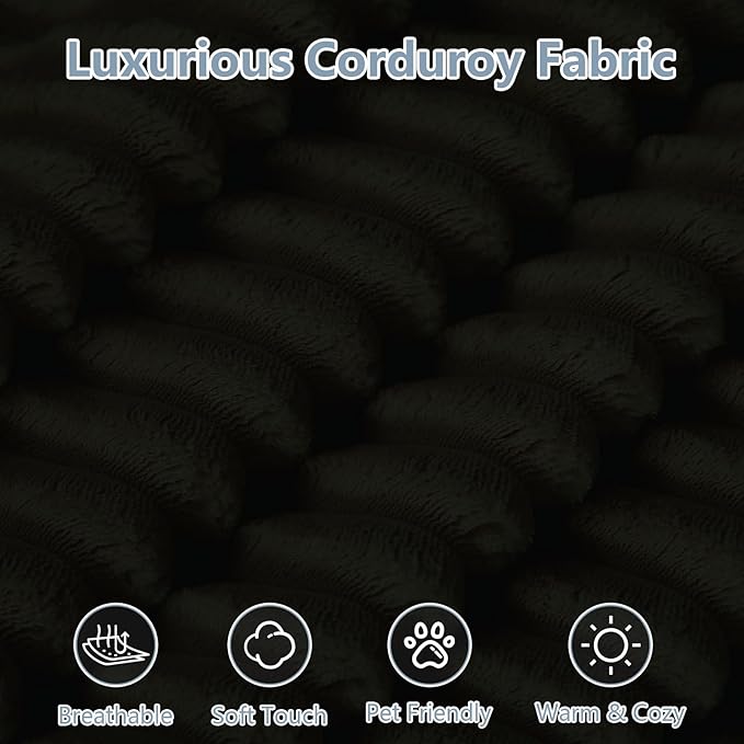 70.87" Loveseat Sofa Bed - Corduroy Upholstered, Comfy Deep Seat & Modern Design - Small Space Friendly, No Assembly Needed - Ideal for Living Room, Bedroom, Apartment, Home Office,Black