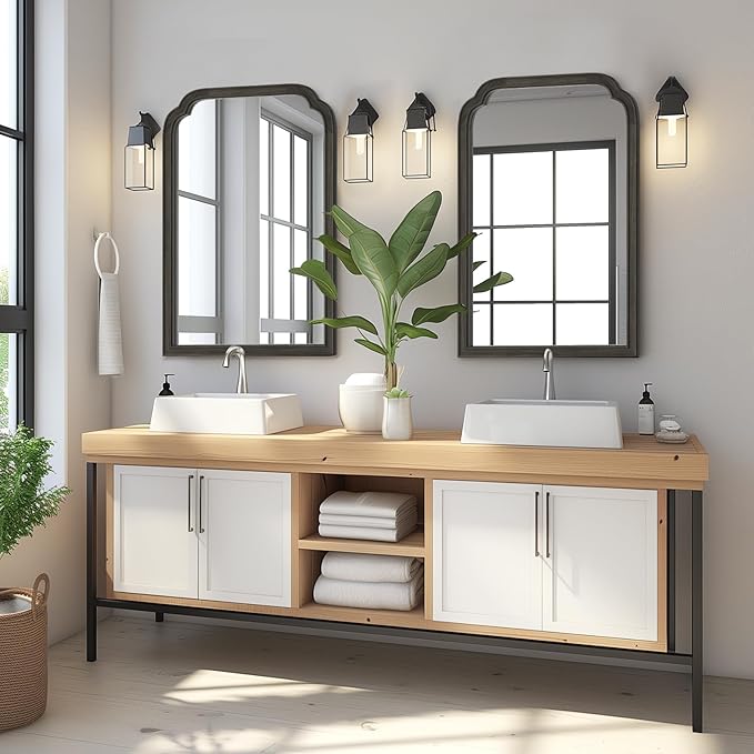 HOMECOOKIN Wood Bathroom Mirrors for Wall Mounted, 20" x 30" Rustic Wood Frame Wall Mirrors Decorative for Living Room or Bedroom Vanity Mirror (Black) B