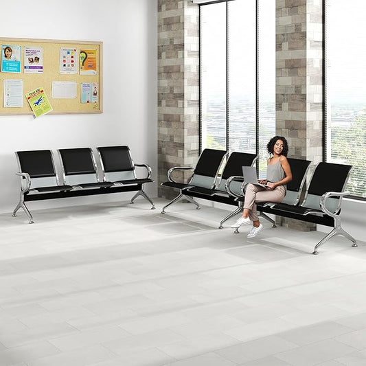 Kinfant 7-Seat Waiting Room Chairs Set - 3 Pieces PU Leather Office Guest Reception Chair Furniture Bench with Armrest for Waiting Area, Airport, Hospital, Bank, Salon, Barbershop, Black