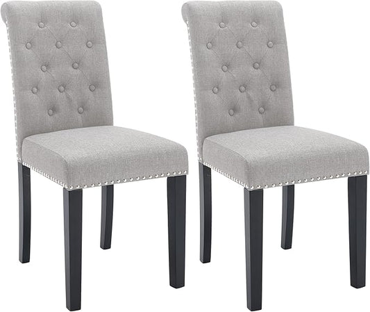 Westice Dining Room Chairs Set of 2 Upholstered Fabric Kitchen Chairs Dining Room Side Chair with Nailhead Trim and Rubber Wood Legs for Small Space Apartment, Light Gray