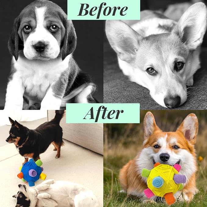 Snuffle Ball for Dog Toys Unbreakable Upgrade Ball Interactive Toy Foraging Snuffle Mat Puppy Treat Dispenser Slow Feeder Dog Puzzle Toys for Small, Medium, Large Pets (Yellow Colorful)