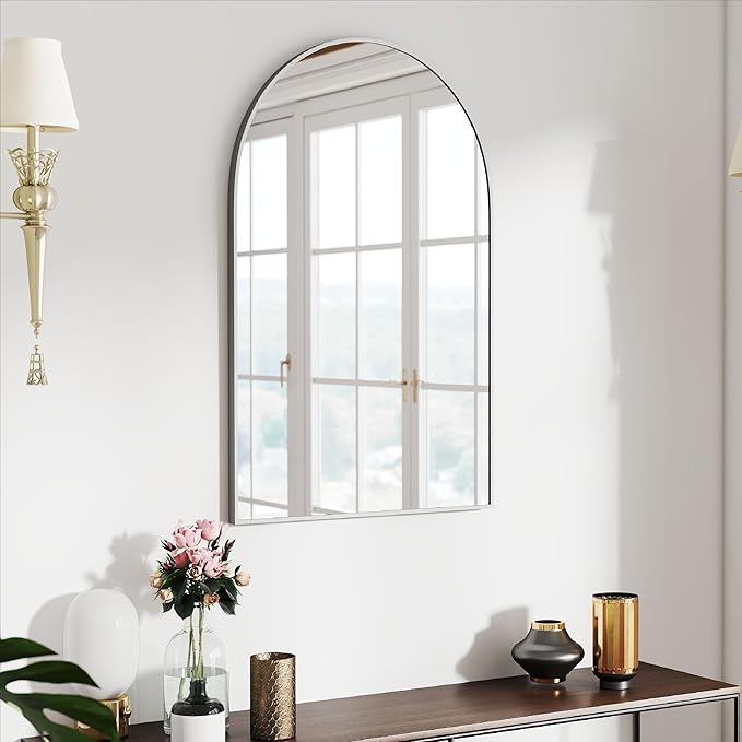 24x36 Arch Mirror Square Full Length Wall Mounted Hanging or Against Wall Metal Aluminum Alloy Frame Dressing Make-up Mirrors for Entryway Bedroom Bathroom Living Room 24 36 inch Silver