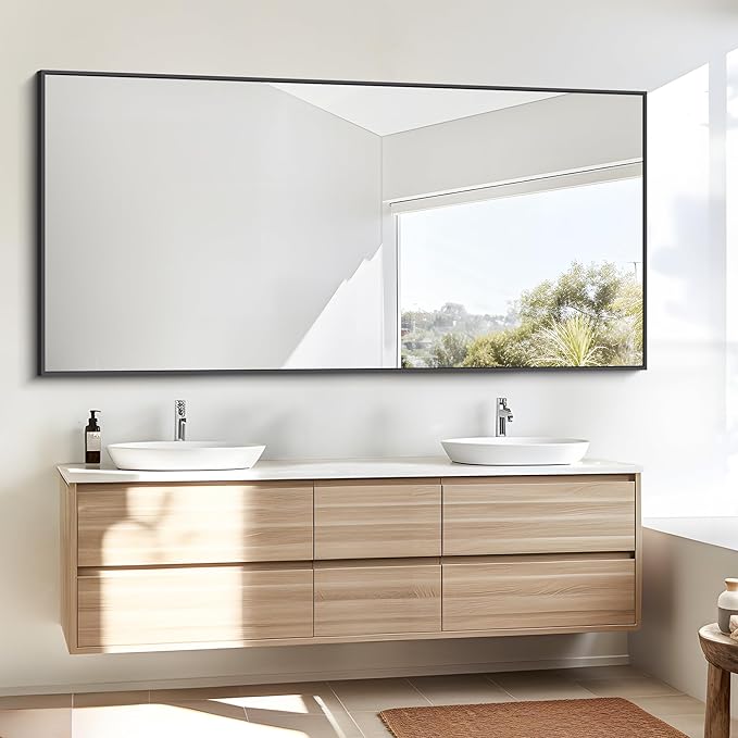 BONEWEI Bathroom Mirror,30x60 inch Large Wall Mirror for Bathroom Wall Mounted Black Rectangle Corner Mirrors,Black Bathroom Mirror for Living Room,Farmhouse,Bedroom Entryway,Horizontal/Vertical