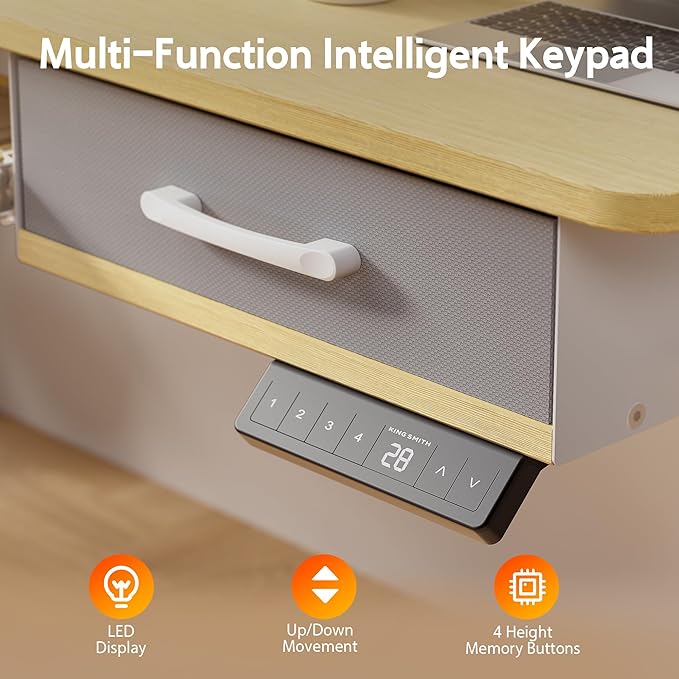 63 Inches Electric Standing Desk with Keyboard Tray, Height Adjustable Sit to Stand Table with 2 Drawers, Ergonomic Home Office Desk with Storage Shelf, Computer Table, Oak