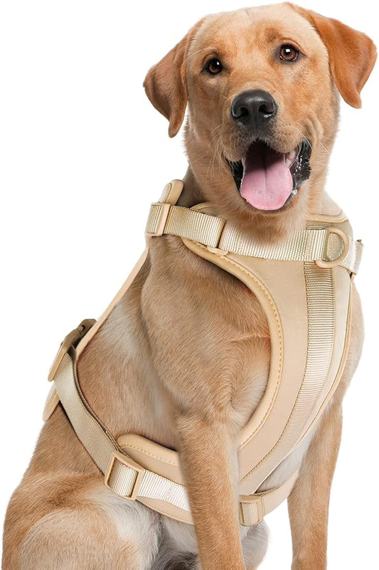 No Pull Lightweight Dog Harness: Adjustable Durable Breathable Mesh Pet Vest Harness with Soft & Comfortable Cushion, for Small Medium Large Dogs (L, Sand Color)