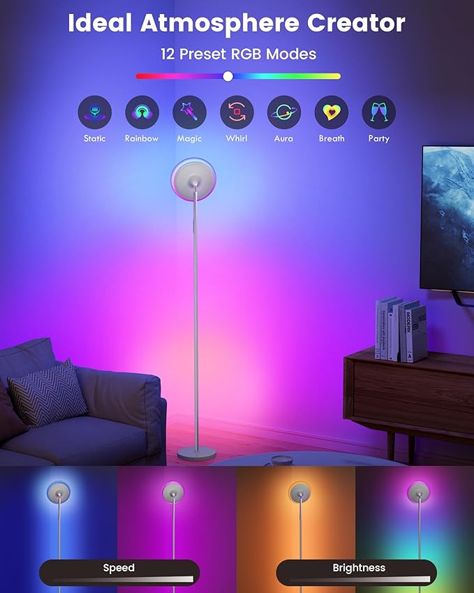 Bright Floor Lamp,42W 3700LM LED Torchiere Floor Lamps for Living Room, 71in. Modern Tall Standing Light with Remote,Color & Brightness Dimmable Sky Light,1/2/3H Timer for Bedroom,Office(White)