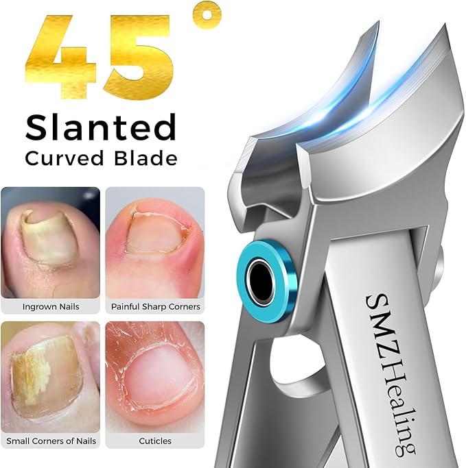 Toenail Clippers for Seniors Thick Toenails, Angled Head Heavy Duty Large Toe Nail Clippers for Men Thick Nails, Slanted Curved Blade Ingrown Toenail Clippers