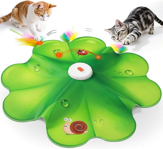Rechargeable Cat Toys, 2 in 1 Hide and Seek Game Interactive Cat Toy, Movable LED Red Dot, Moving Concealed Feathers, Durable Exercise Toys for Indoor Cats, Bored Adult Cats Wand Toy