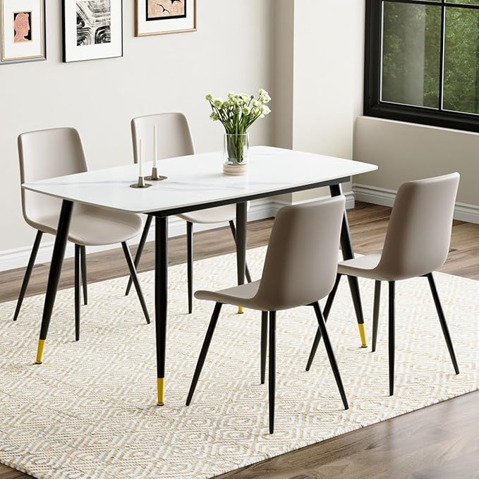 50'' Dining Table Set for 4, Dining Room Sets for 4, Sintered Stone Dining Table Chairs Set of 4, Easy to Assemble，Suitable for Small Spaces