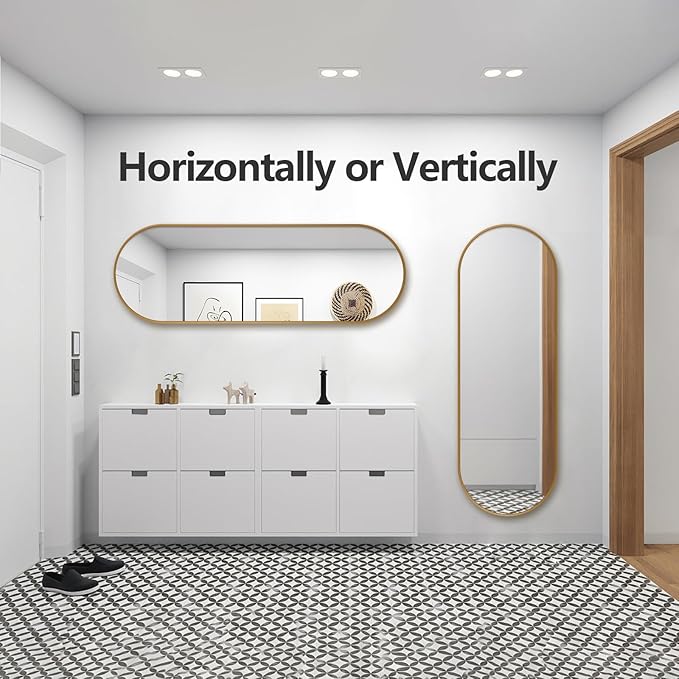 Oval Full Length Mirror, 71"×24" Wall-Mounted Floor Mirror with Metal Frame, Ultra-Clear Explosion-Proof Dressing Mirror, Simple and Classic Deco for Cloakroom/Bedroom/Living Room, Gold