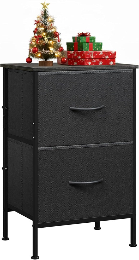 WLIVE Night Stand, Small Dresser with 2 Drawers & Wooden Top, Nightstand with Fabric Bins, Bedside Table End Table for Bedroom, Closet, Entryway, College Dorm, Black