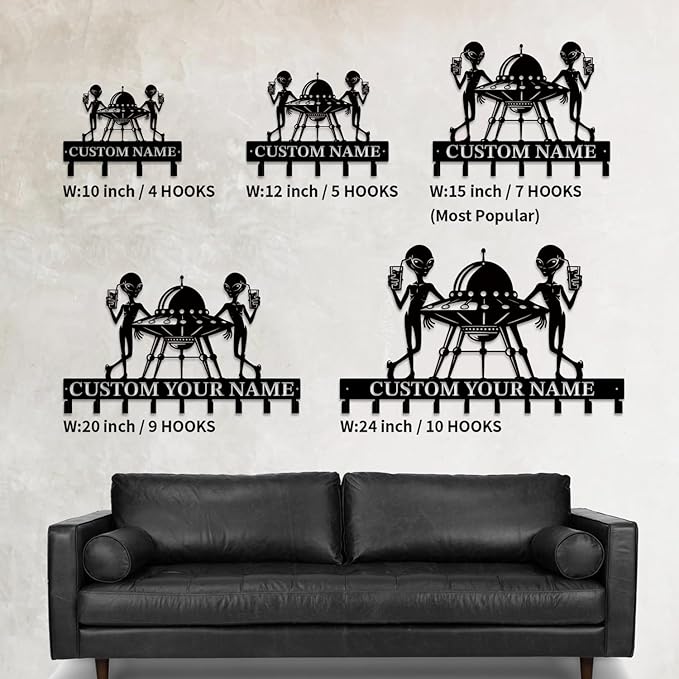 Personalized Custom Alien ET Metal Wall Keys Hooks,Clothes Hooks Alien ET Art coat racks,door holder,Black Alien ET decorations for home,Entrance doors,Hallway, Bedroom,Keys,Hats (Style K)