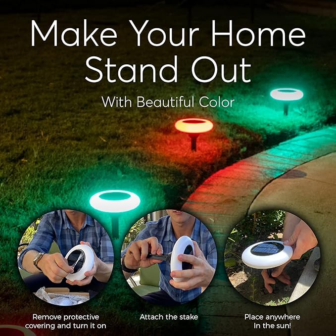 Colorful Pathway Solar Light (6 Lights) Decorative Weatherproof Auto On/Off Outdoor Lights - Decorate Your Garden, Landscape, Patio, Pool, Yard with Ultra-Bright LED Light