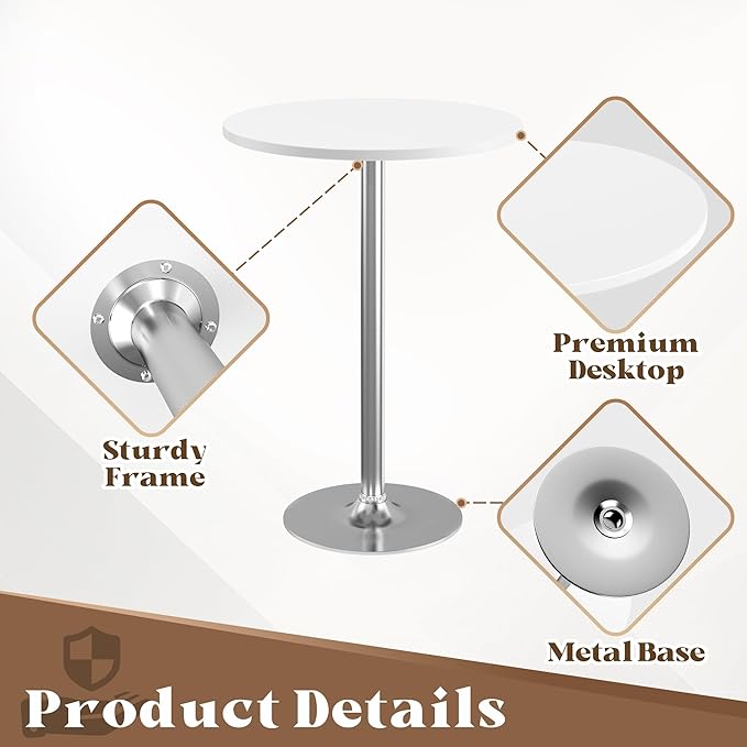 Homall Round Dining Table Bistro Pub 23.8 x 39.5 Inches Bar Table for Kitchen, Dining Room (1, White-Silver)