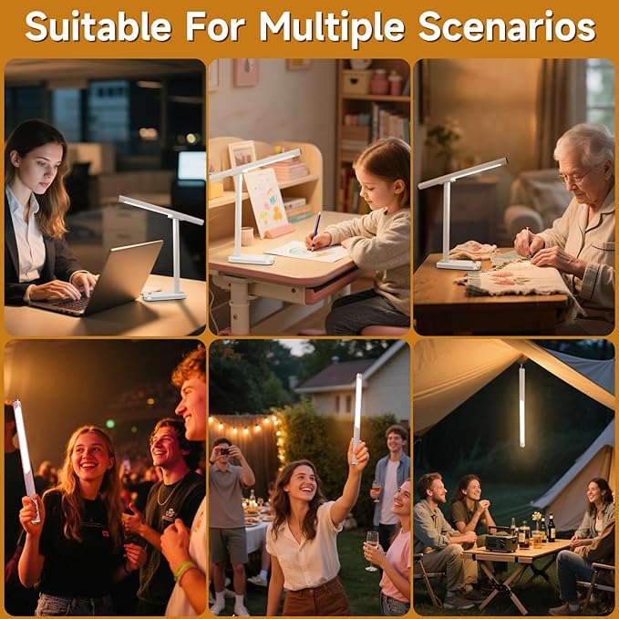 Magnetic Led Desk Lamp: 2 in 1 Reading Lamp with USB Charging Port for Home Bedroom Office Study | Dorm Desk Lamp with 3500-6500k Touch Control Dimming | 5 Brightness Levels | White