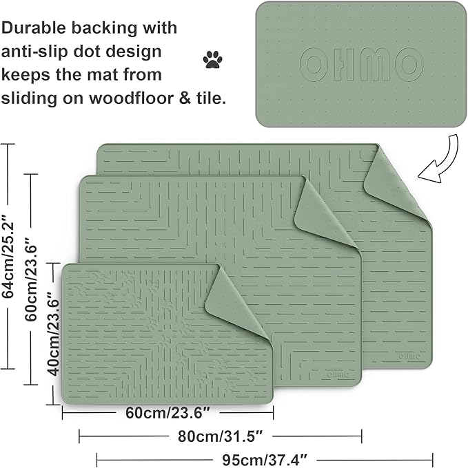 OHMO Cat Litter Mat Large Trapping Mat Premium Silicone Rubber 31.5x23.6 Sage Green, Waterproof and BPA Free Kitty Litter Box Mat, Easy to Clean and Keeps The Floor Tidy